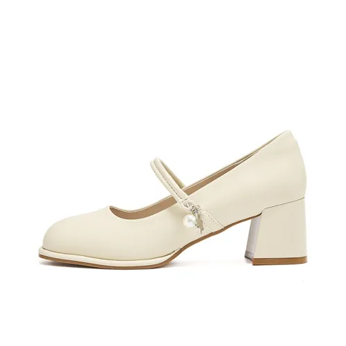 EXULL Q Квадратный каблук Туфли Мэри Джейн Женские Экрю