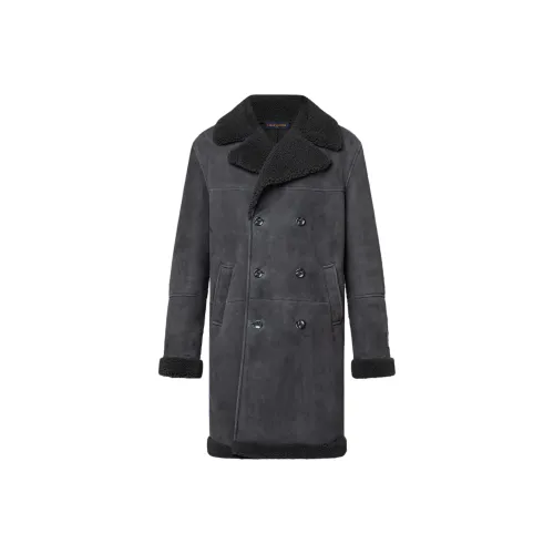 LOUIS VUITTON Двойная грудка дубленка мужская серая