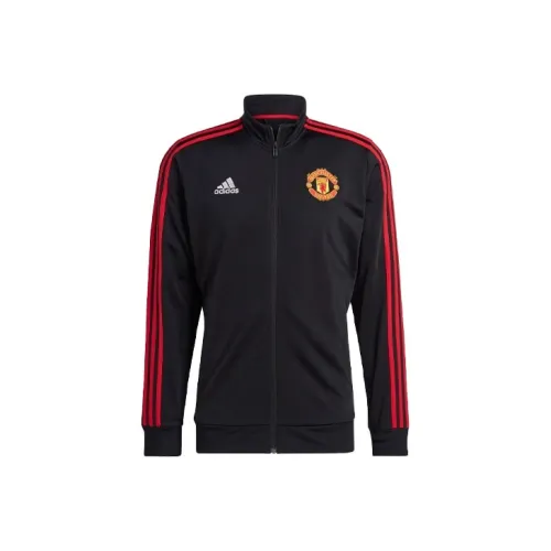 Adidas Manchester United Спортивный Ретро Стиль Полосы Воротник-стойка Куртки Мужской Черный