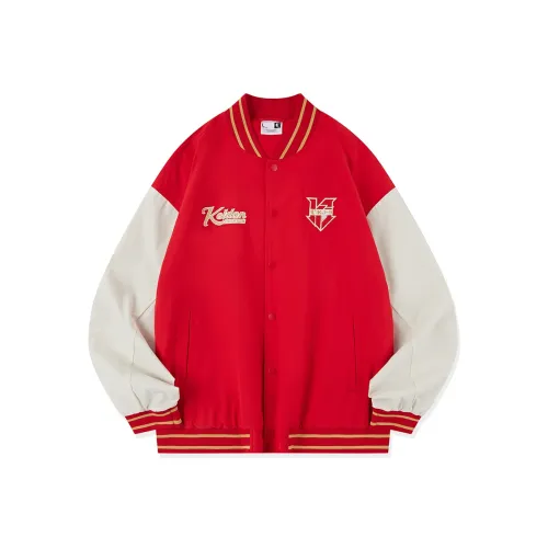 QIAODAN Бейсбольная куртка Мужская Карпово-красный Кремово-белый