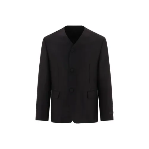PRADA Одиночный Брейстед Мохер Шерсть Куртка Куртки и Пальто Мужской Черный