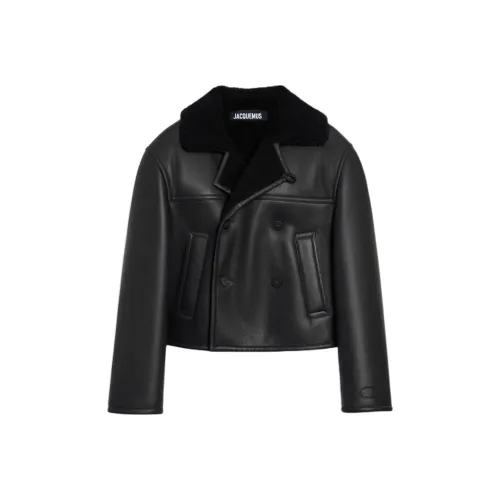 Jacquemus SS25 Короткий Shearling Pea Пальто Мужской Черный Черный