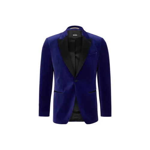 Hugo Boss Облегающий крой Tuxedo Куртка из чистого хлопка бархатные куртки и пальто мужской темно-синий