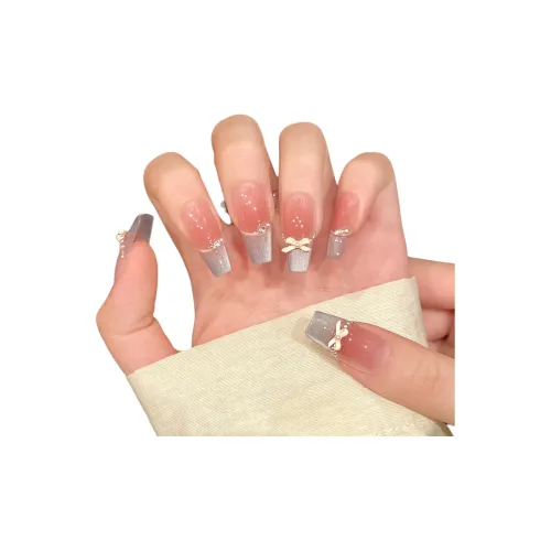 Yun Yue Joe Весна Бант Кошачий глаз False Nail Средний LADDER Нежно-розовый Градиентный Coquette