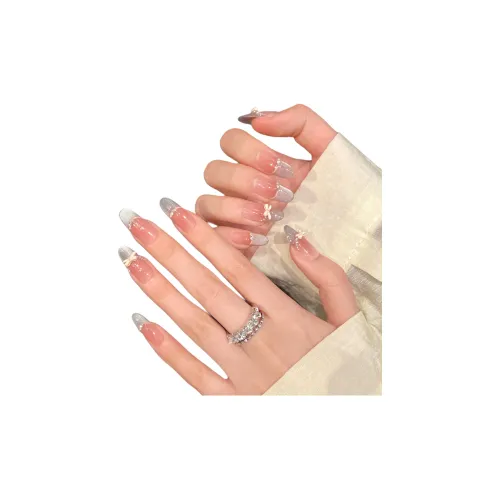 Yun Yue Joe Весна Бант Кошачий глаз Элегантность Мягкий False Nail Овал MID Длина (размер в длину) Длинный Розовый Градиентный Французский