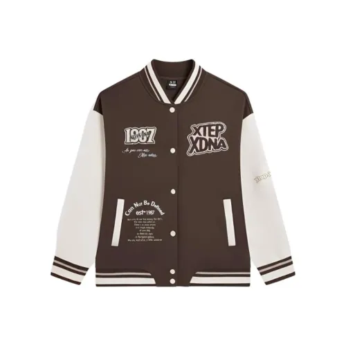 XTEP Бейсбольная куртка Унисекс Кофейный Коричневый Белый Хлопок