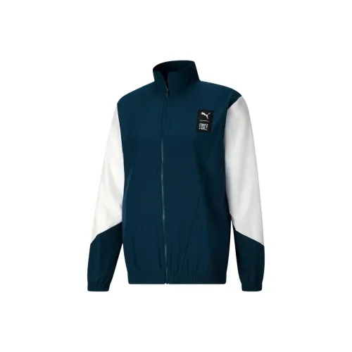 PUMA x FIRST MILE Коллаборация Мужская Ткани вязаные Полностью застегиваемая Беговая Куртка Куртки Пальто Мужской Океанский синий