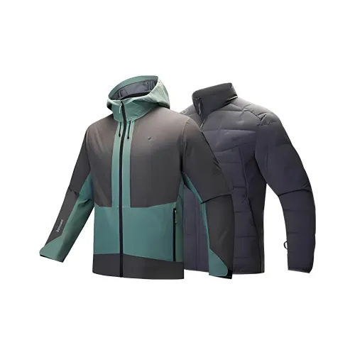 ANTA x ZHONGGUOGUOJIADILI LIANMINGKUAN Outdoor Collection Термостойкая Ветровка Мужская Azure Green Gray Lock