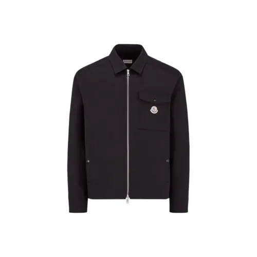 Moncler Хлопок Gabardine ZIP UP Рубашка Куртка Куртки и Пальто Мужской Черный