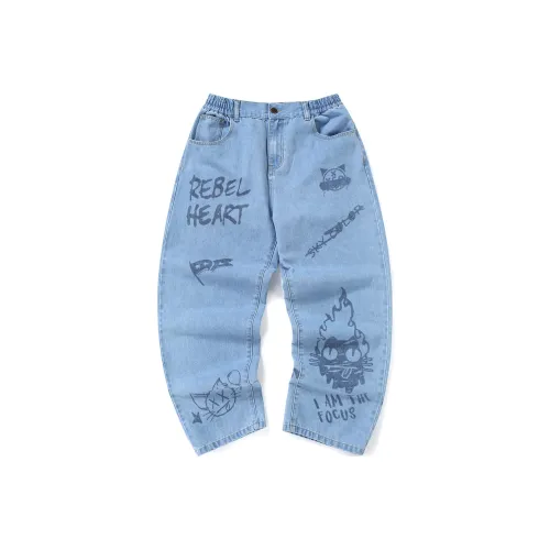 XXGOGO Прямой крой Брюки Джинсы Унисекс Джинсовый синий