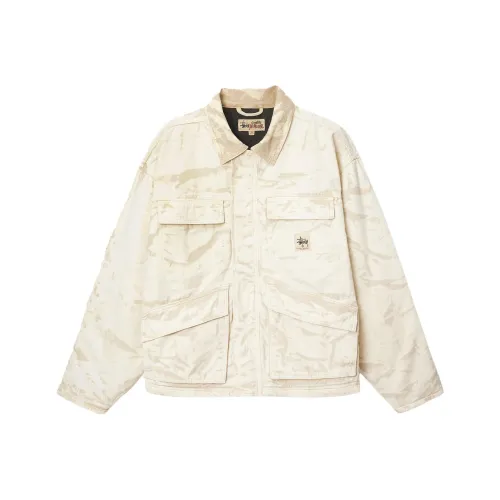 Stussy Праздника FW23 SHOP Куртка Потертый Холст Куртка Унисекс Белый