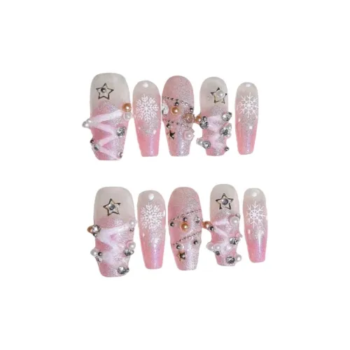 Gentle Welcome Ручной Осветляющий Ослепительный Осенний Зимний False Nail Трапециоид Розовый Смузи Кошачий глаз