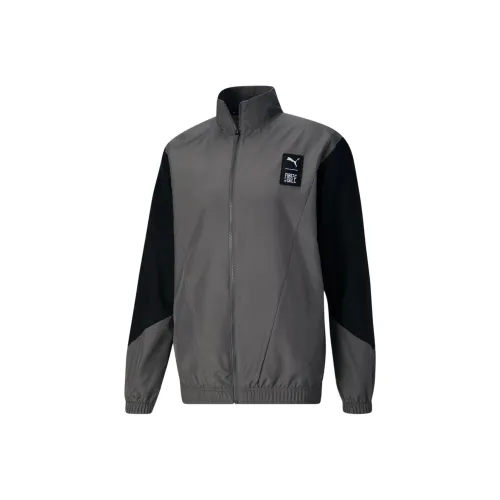 PUMA x FIRST MILE Коллаборация Мужская Ткани вязаные Полностью застегиваемая Беговая Куртка Куртки Пальто Мужской Темно-серый