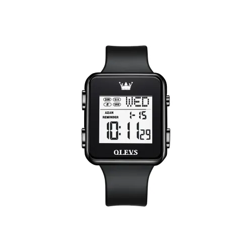 OLEVS Электронные Механические Часы с Полиуретановым Ремешком для Мужчин Черный Циферблат