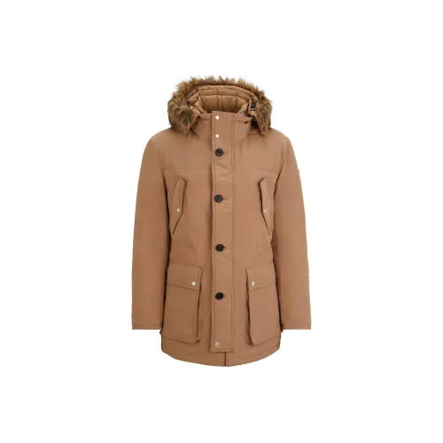 Hugo Boss Водонепроницаемый С капюшоном Пуховик Куртки Пальто Мужской Бежевый