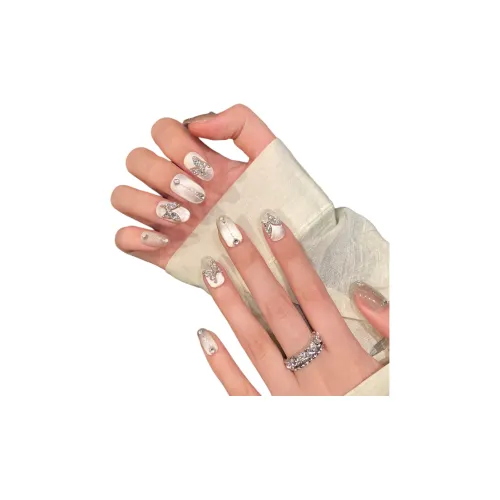 Yun Yue Joe Cold Бабочка Прохладный Sensation False Nail Короткий ЛАДДЕР Овал Телесный Градиентный Flashing