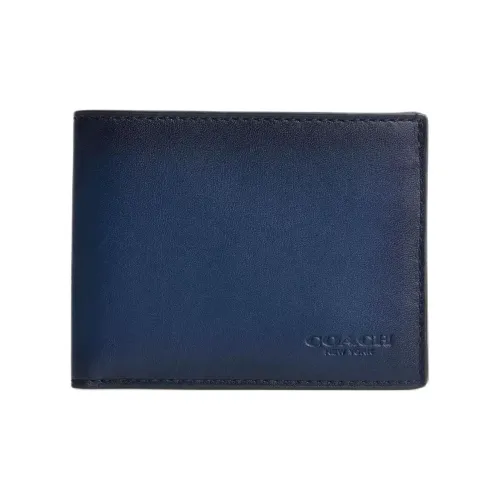 COACH Billfold Wallet Перчаточная дубленая кожа Мелочь Кошелек Кошелек Мужской Градиентный синий