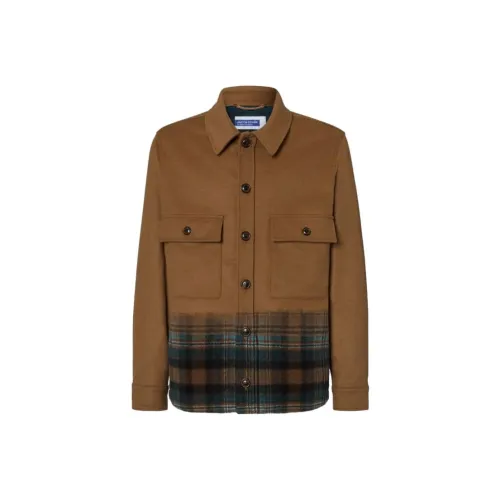 JACOB COHEN Коричневый Шерсть и Кашемир Клетчатый Плащ Куртки и Пальто Мужской Коричневый