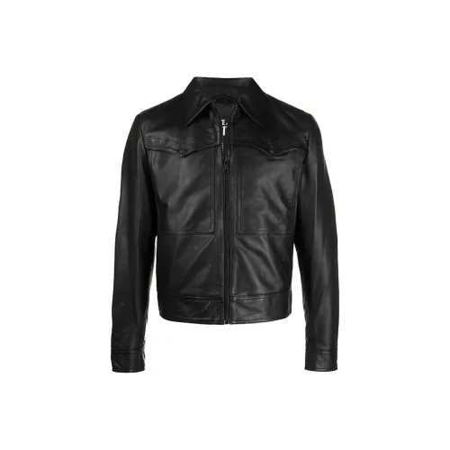 VERSACE JEANS COUTURE Черные Мужские Кожаные Куртки