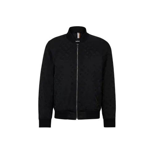 Hugo Boss Стандартный крой Куртка с 3D-эффектом Монограмма Жаккард Куртки и Пальто Мужской Черный