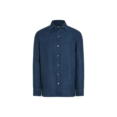 Ermenegildo Zegna Blue Men's Shirts Эргенжильдо Зегна Синий Мужские Рубашки