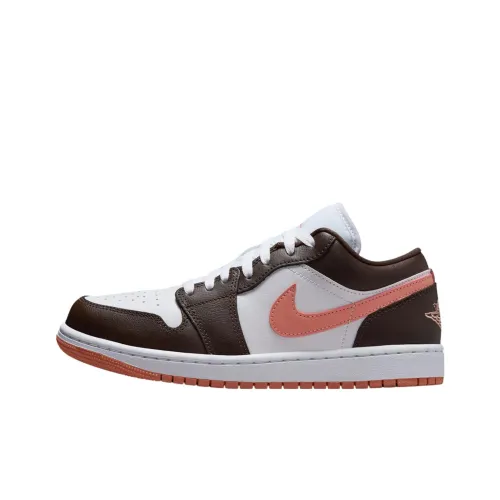 Jordan Air Jordan 1 Slip-resistant Abrasion-resistant Low Top Винтажные баскетбольные кроссовки Унисекс Белый-коричневый