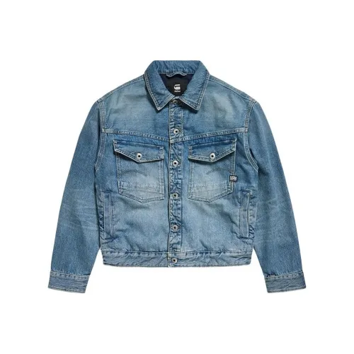 STAR RAW Worn Выцветший Средний Деним Тон Мужские Куртки