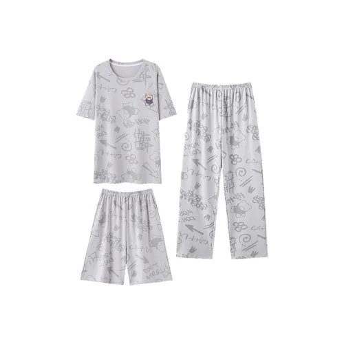 MIIOW 100% хлопок Трехкомпонентный комплект, рубашка с коротким рукавом + шорты + брюки унисекс пижамные комплекты