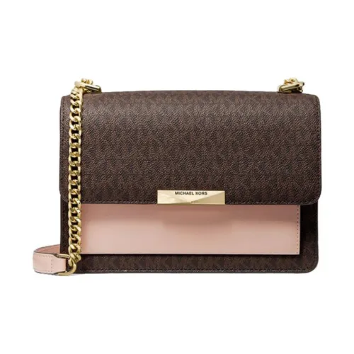 MICHAEL KORS Сумка через плечо с покрытием из нефрита холст и кожа большой женская умбра и розовый