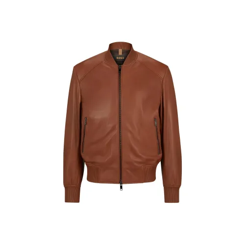 HUGO BOSS Регулярный крой Bomber Куртка из овчины Кожа и Пальто Мужской Коричневый