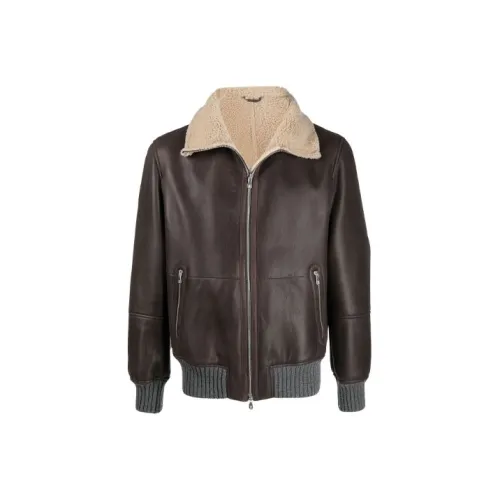 BRUNELLO CUCINELLI Коричневый Мужская Кожаная Куртка
