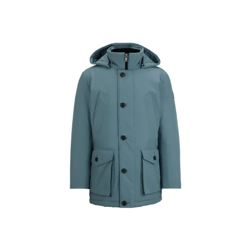 Hugo Boss Relaxed Fit PARKA Вода Отталкивающая Оттоманка Ткань Куртки Пальто Мужской Синий