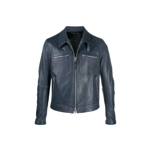 TOM FORD Blue Men's Leather Jackets TOM FORD Синий Мужские Кожаные Куртки