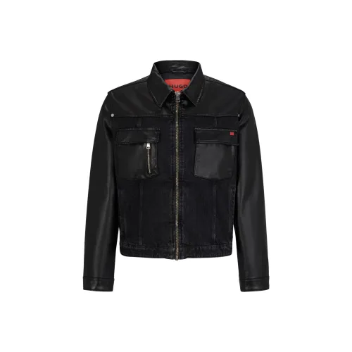 Hugo Boss Обычный крой Куртка из денима и ткани с покрытием Куртка и Пальто Мужской Черный