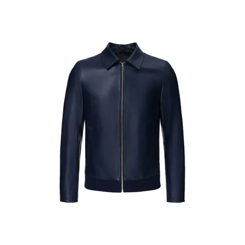 DAVID NAMAN Темно-синие мужские кожаные куртки