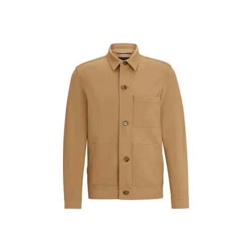 Hugo Boss Relaxed Fit Пуговица Вверх Куртка с Патч Пockets Куртки Пальто Мужской Хаки
