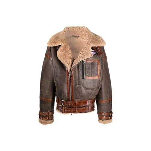 BALMAIN Умбра Мужские Кожаные Куртки