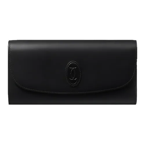 Cartier Бумажник Стандартного Размера С Клапаном, Must De Cartier Телячья Кожа Черного Цвета, Позолоченная Отделка