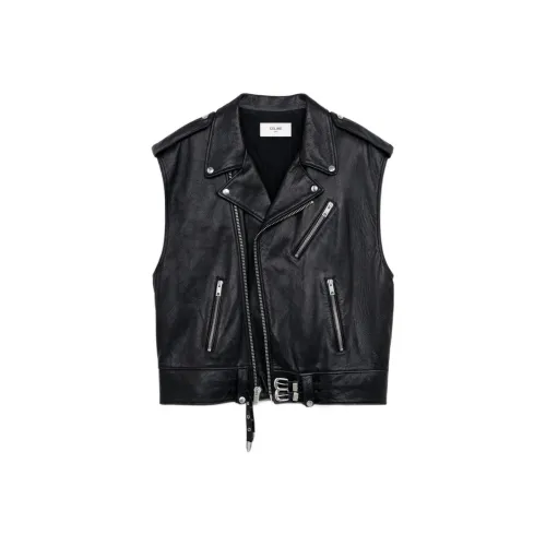 CELINE SS25 Кожа Куртка Мужская Черная