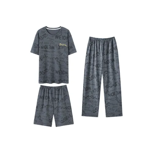 MIIOW 100% хлопок THREE Комплект из трех предметов: Короткий рукав рубашка + шорты + брюки Мужская пижамная одежда