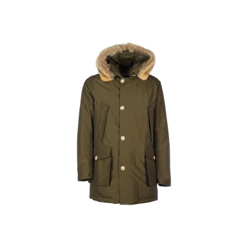WOOLRICH Однотонный С капюшоном Свободный крой MID Длина Пуховая куртка Мужская Зеленая
