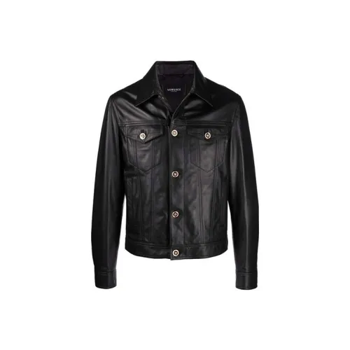 VERSACE Мужские черные кожаные куртки