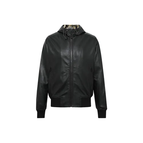 VERSACE Мужские черные кожаные куртки