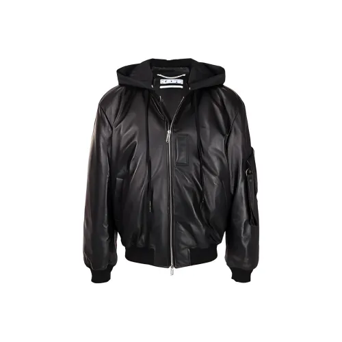 Off Белый FW21 Черный Мужские Кожаные Куртки