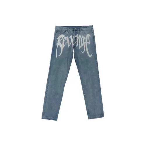 Revenge Прямой крой Брюки Неэластичные Умеренные Джинсы Унисекс Синий