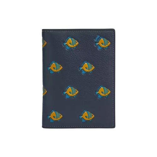 COACH Утонченный Галечная кожа с Гладкий Телячья кожа Паспортный кошелек для карт Кошелек Мини Мужской Бронза Джинсовый разноцветный