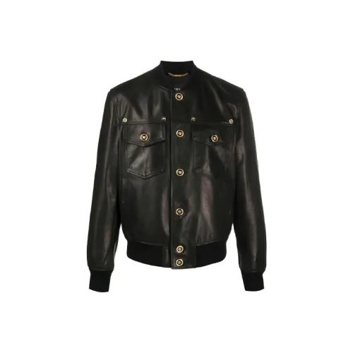 VERSACE Мужские черные кожаные куртки