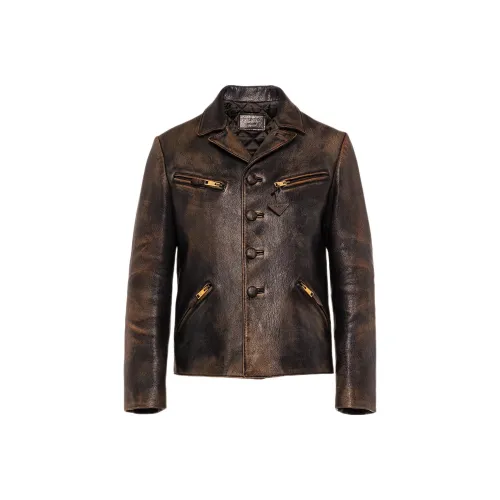 PRADA Мужские кожаные куртки синего цвета