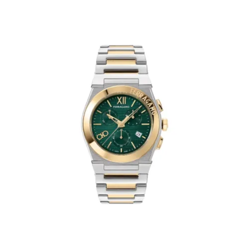 Ferragamo Мужские часы Кварцевый механизм Стальной ремешок 42 мм Зеленый циферблат