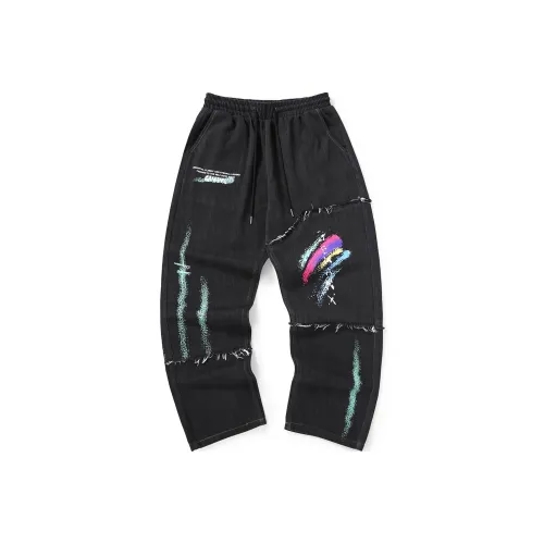 GENANX Прямой крой Брюки Джинсы Мужские Черные